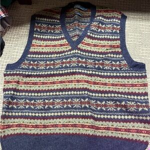 Ralph Lauren Navy Multicolor Fair Isle V-Neck Sweater Vest